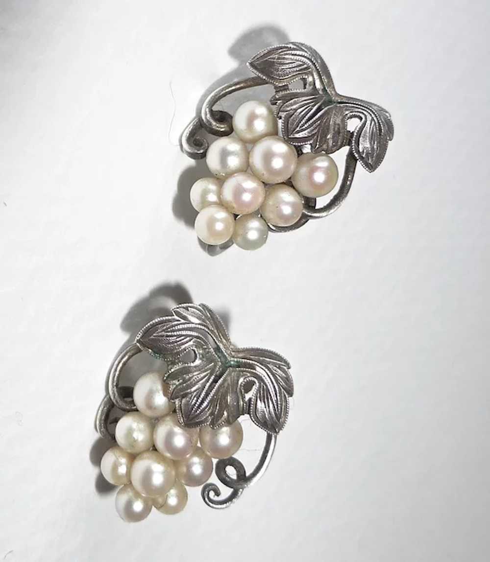 Sterling & Cultured Pearl Grapes Motif Earrings - image 2