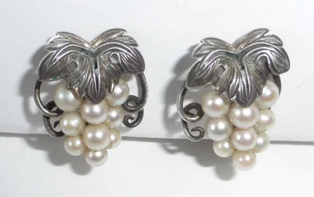Sterling & Cultured Pearl Grapes Motif Earrings - image 3