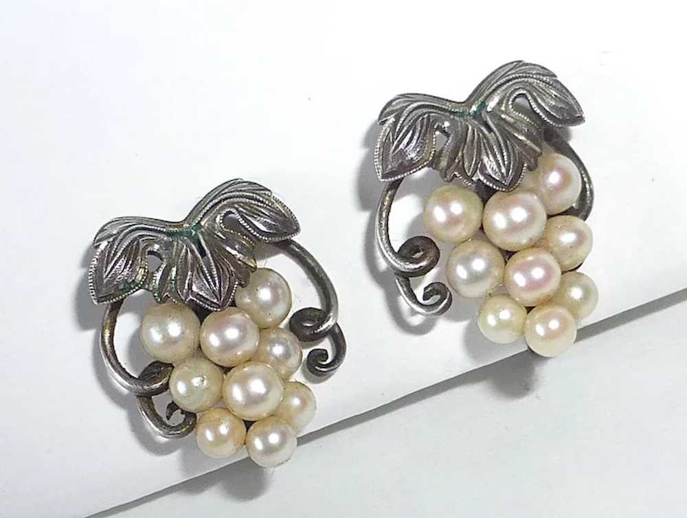 Sterling & Cultured Pearl Grapes Motif Earrings - image 4