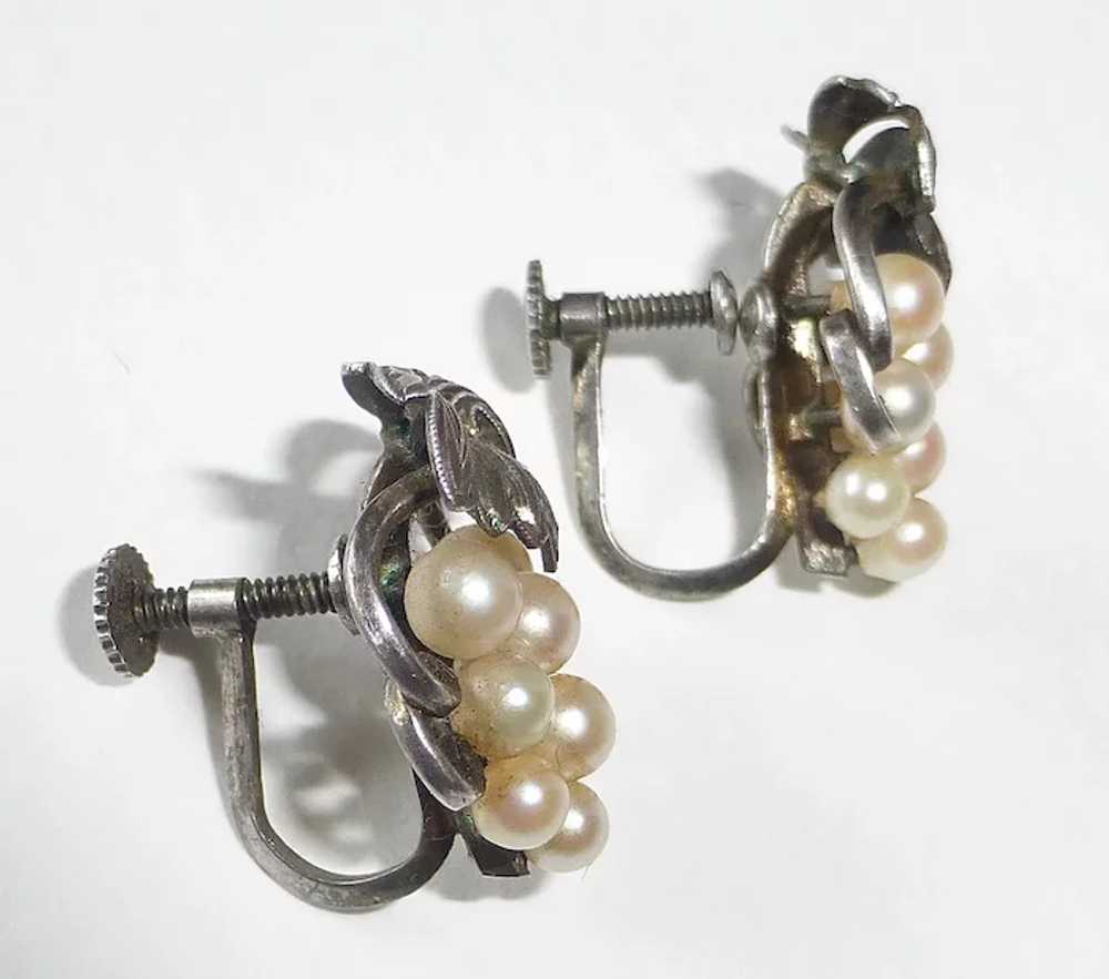 Sterling & Cultured Pearl Grapes Motif Earrings - image 5