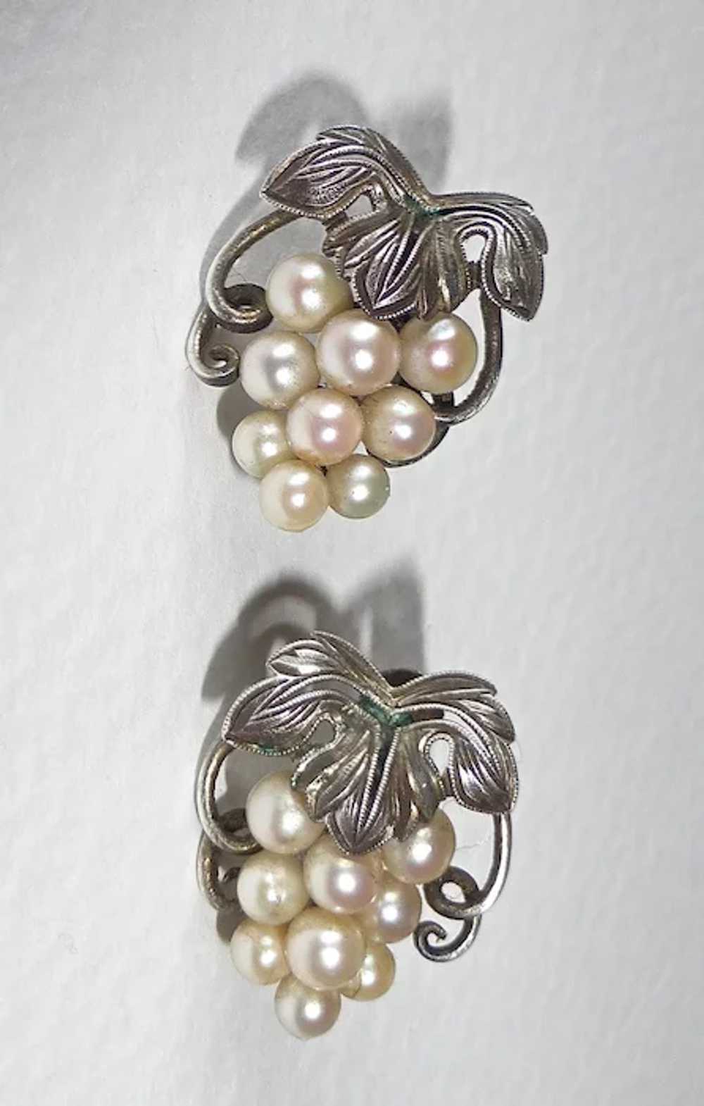 Sterling & Cultured Pearl Grapes Motif Earrings - image 8