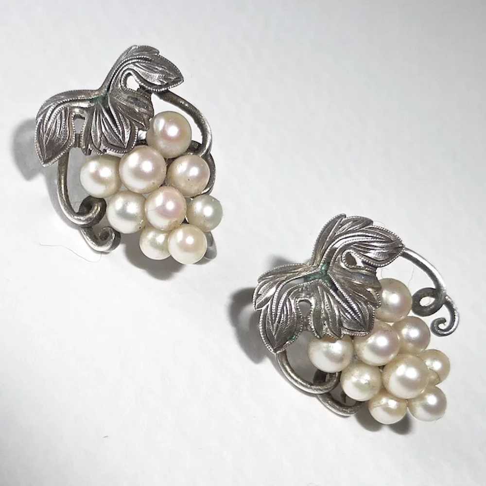 Sterling & Cultured Pearl Grapes Motif Earrings - image 9