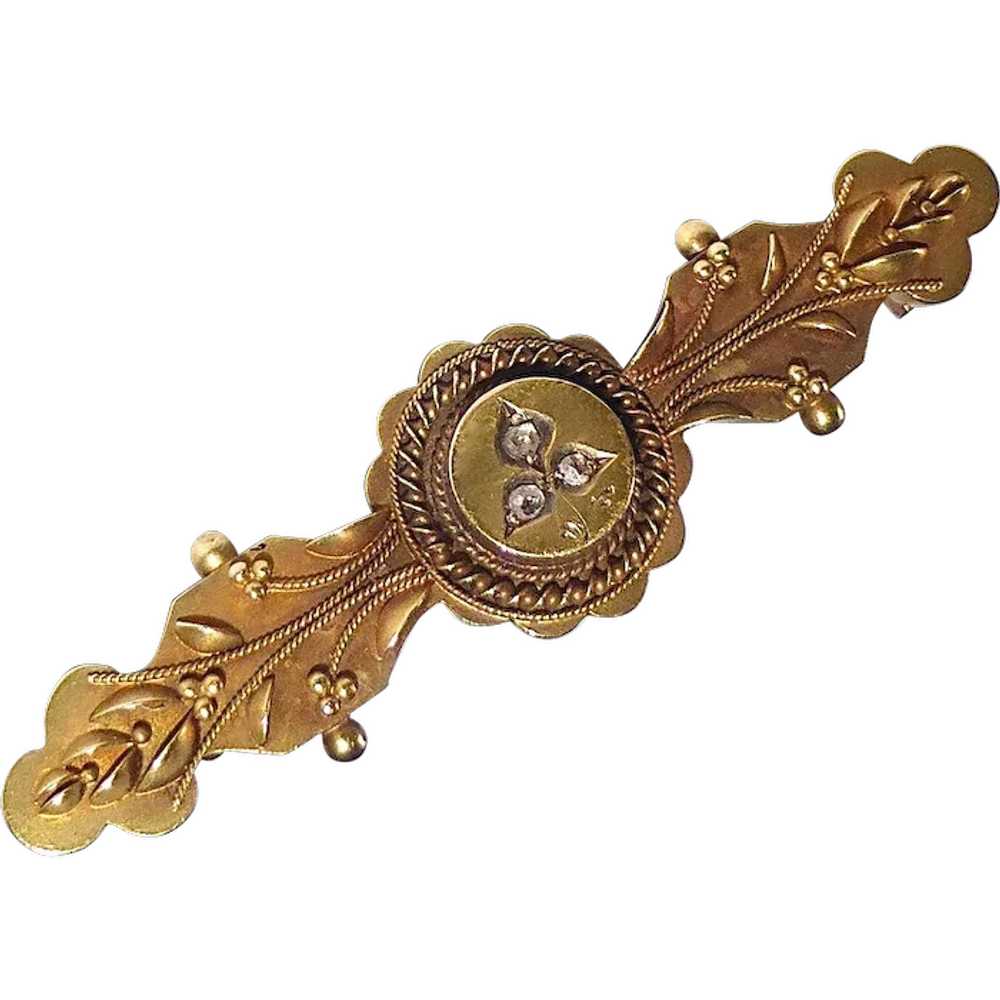 Antique Victorian 15k Etruscan Revival Pin Rose C… - image 1
