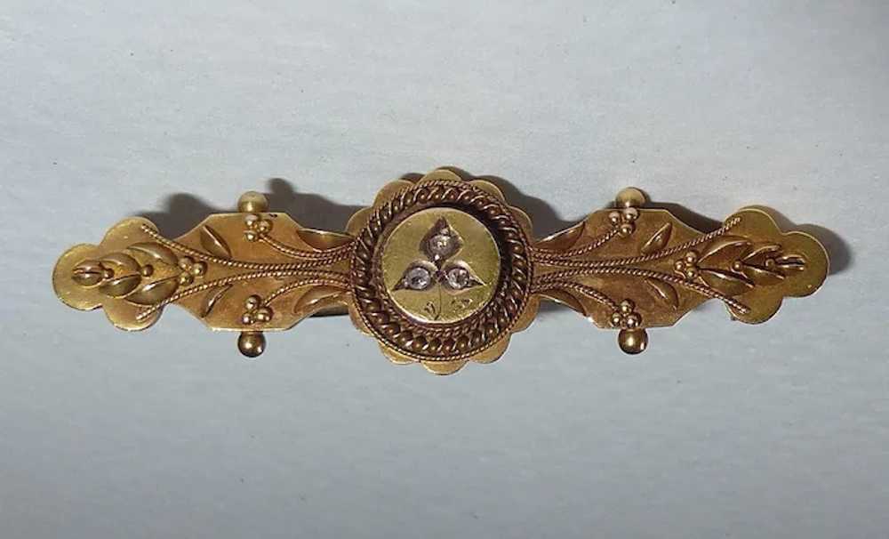 Antique Victorian 15k Etruscan Revival Pin Rose C… - image 2