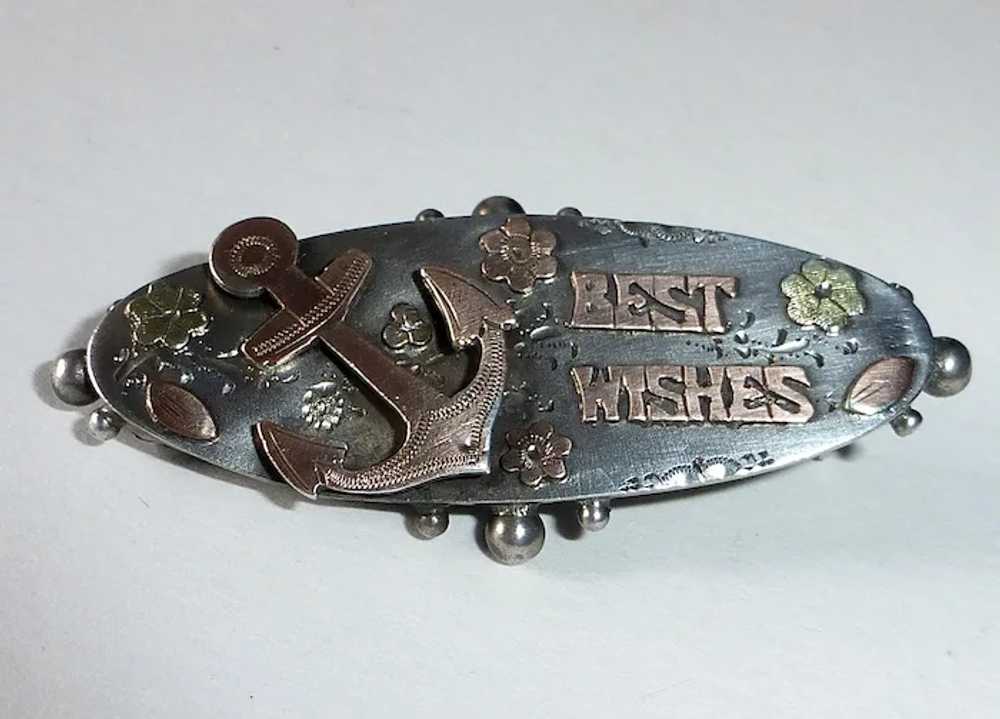 Victorian Sterling & Gold 'Good Wishes' Sentiment… - image 2