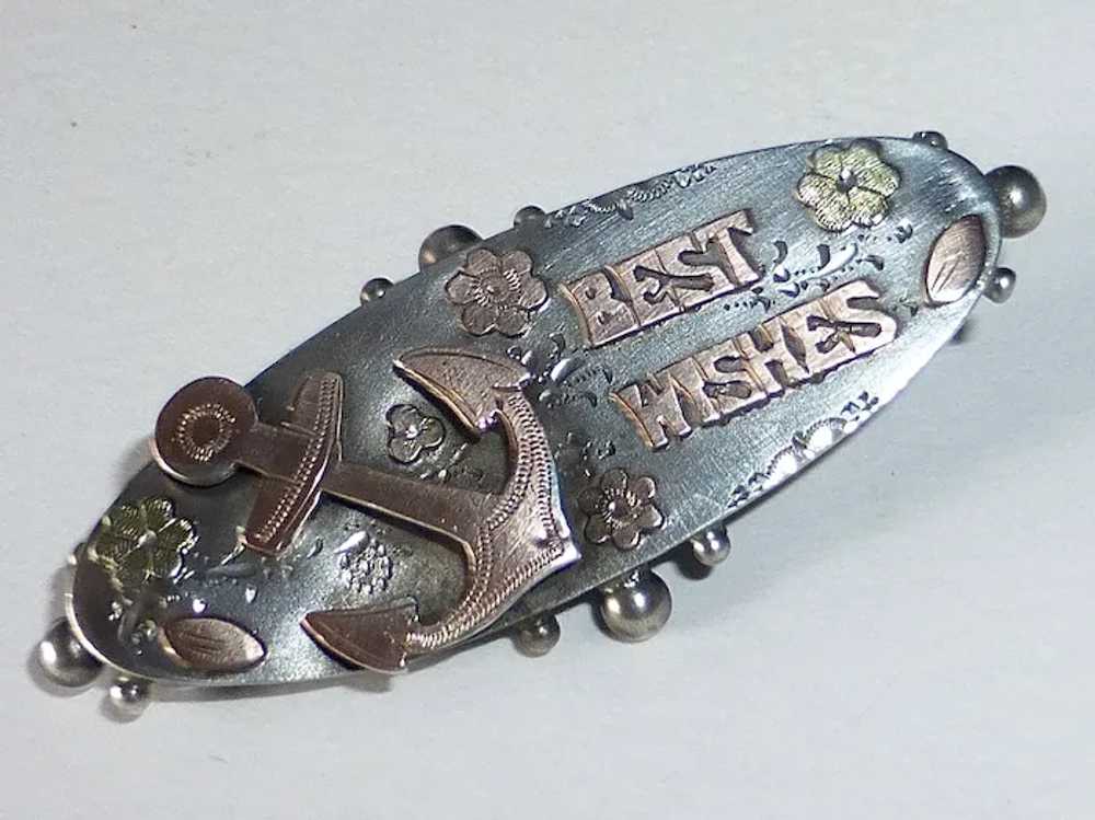 Victorian Sterling & Gold 'Good Wishes' Sentiment… - image 3