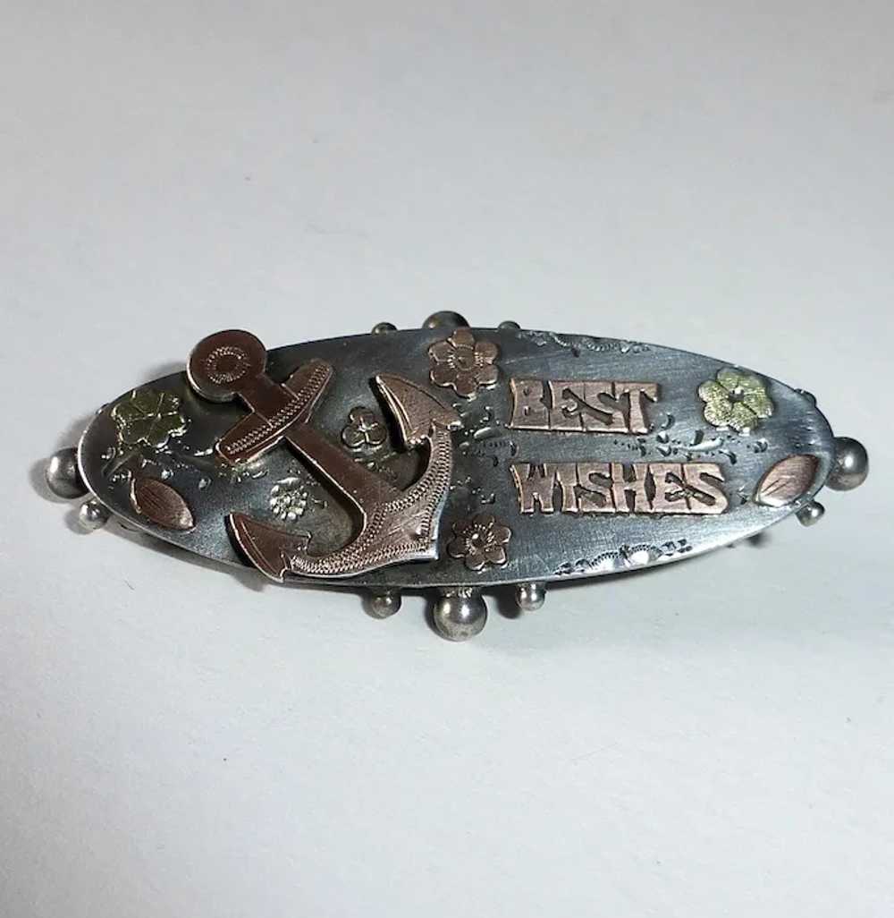 Victorian Sterling & Gold 'Good Wishes' Sentiment… - image 8