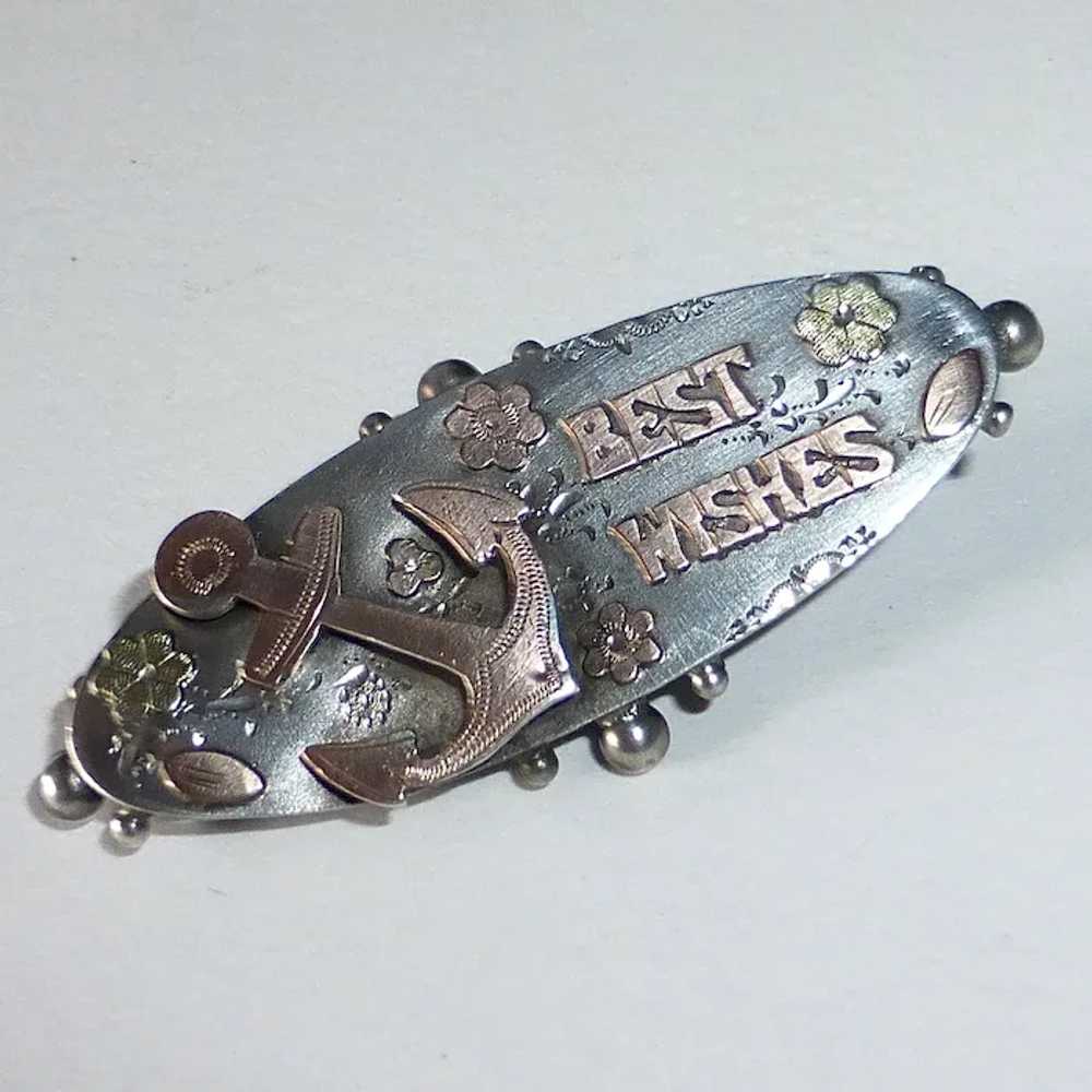 Victorian Sterling & Gold 'Good Wishes' Sentiment… - image 9