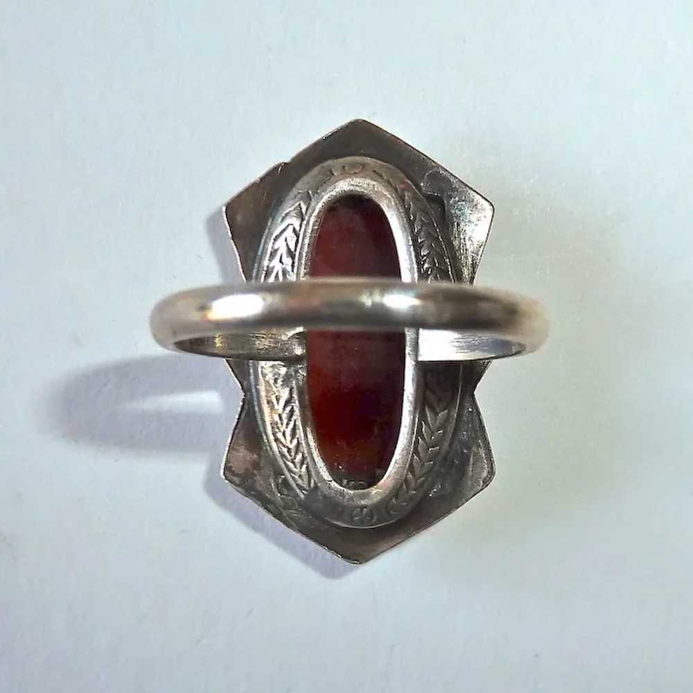 Art Deco Sterling Marcasite Carnelian Ring - image 7