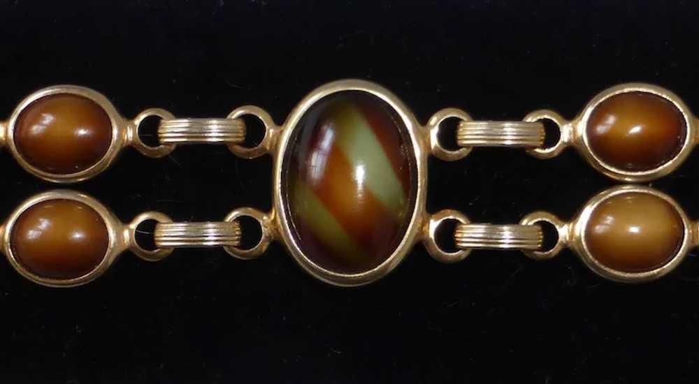 Gold Tone Art Glass Cabochon Bracelet in Autumn C… - image 5