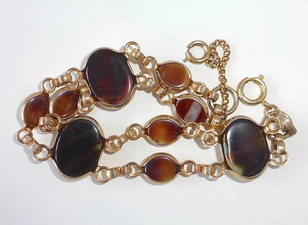 Gold Tone Art Glass Cabochon Bracelet in Autumn C… - image 6