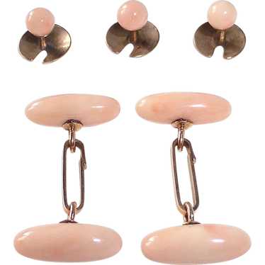 Antique Angelskin Coral & 10k Rose Gold Cufflink … - image 1