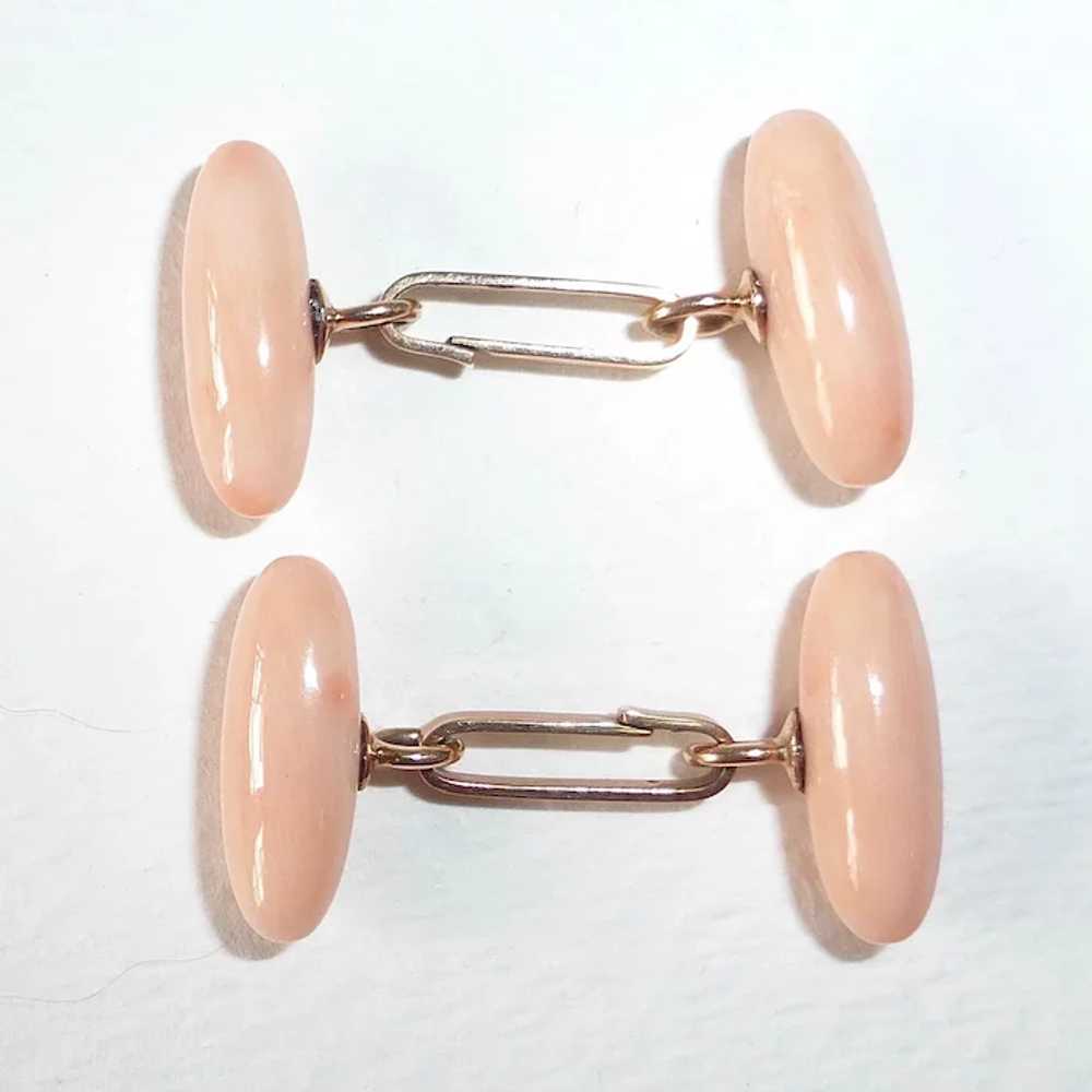 Antique Angelskin Coral & 10k Rose Gold Cufflink … - image 3