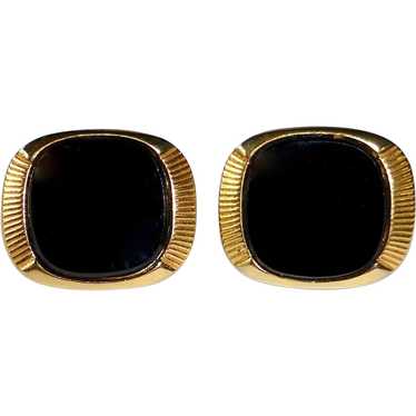 Mid-Century Modern Gold Tone Onyx Cufflinks