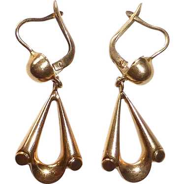 18k Yellow Gold Retro Drop Pierced Earrings