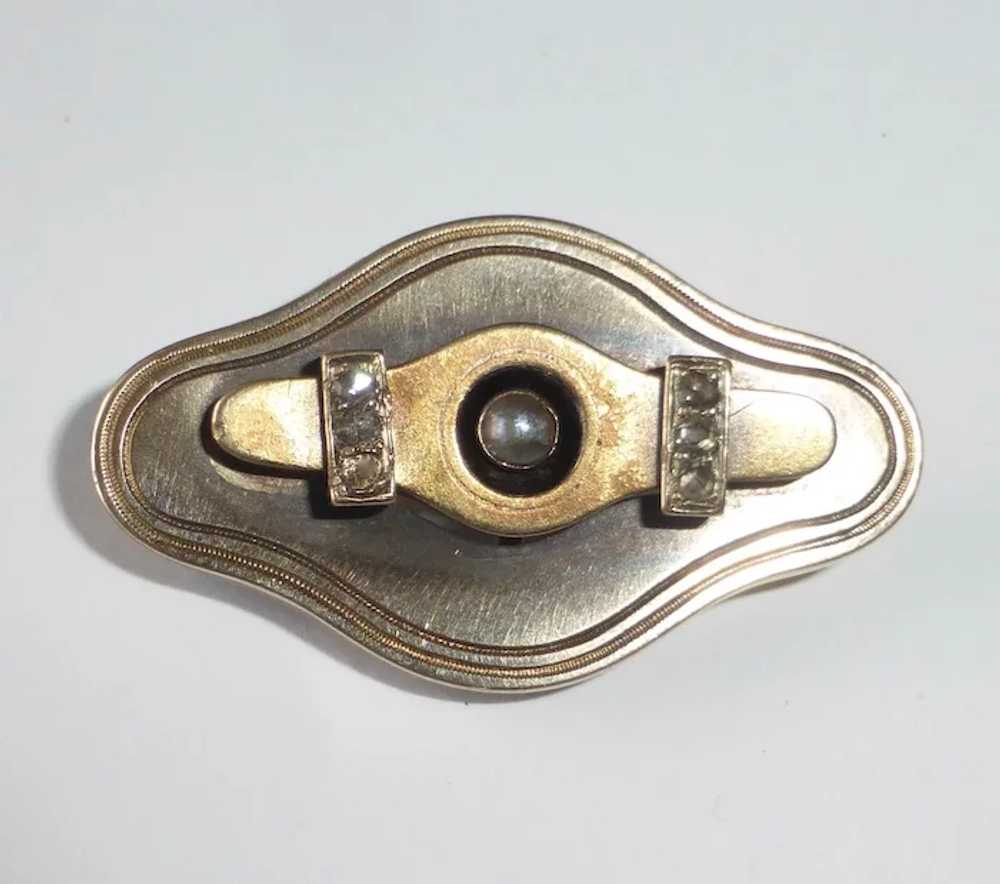 Early Victorian 14k Night & Day Brooch Mine Cut D… - image 4