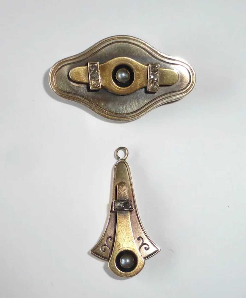 Early Victorian 14k Night & Day Brooch Mine Cut D… - image 8