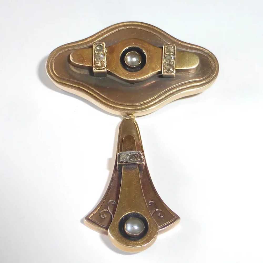 Early Victorian 14k Night & Day Brooch Mine Cut D… - image 9