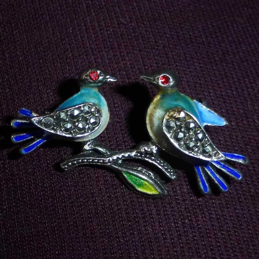 Alice Caviness Enameled Sterling Blue Birds Pin w… - image 3