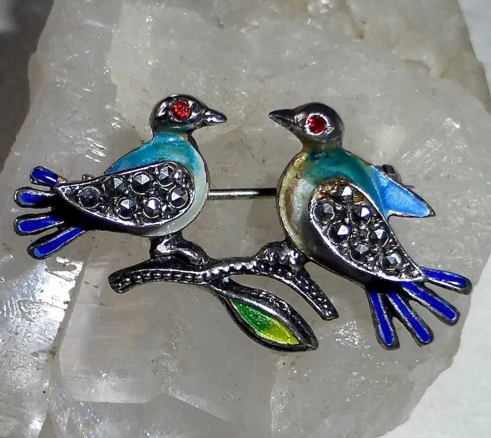 Alice Caviness Enameled Sterling Blue Birds Pin w… - image 4