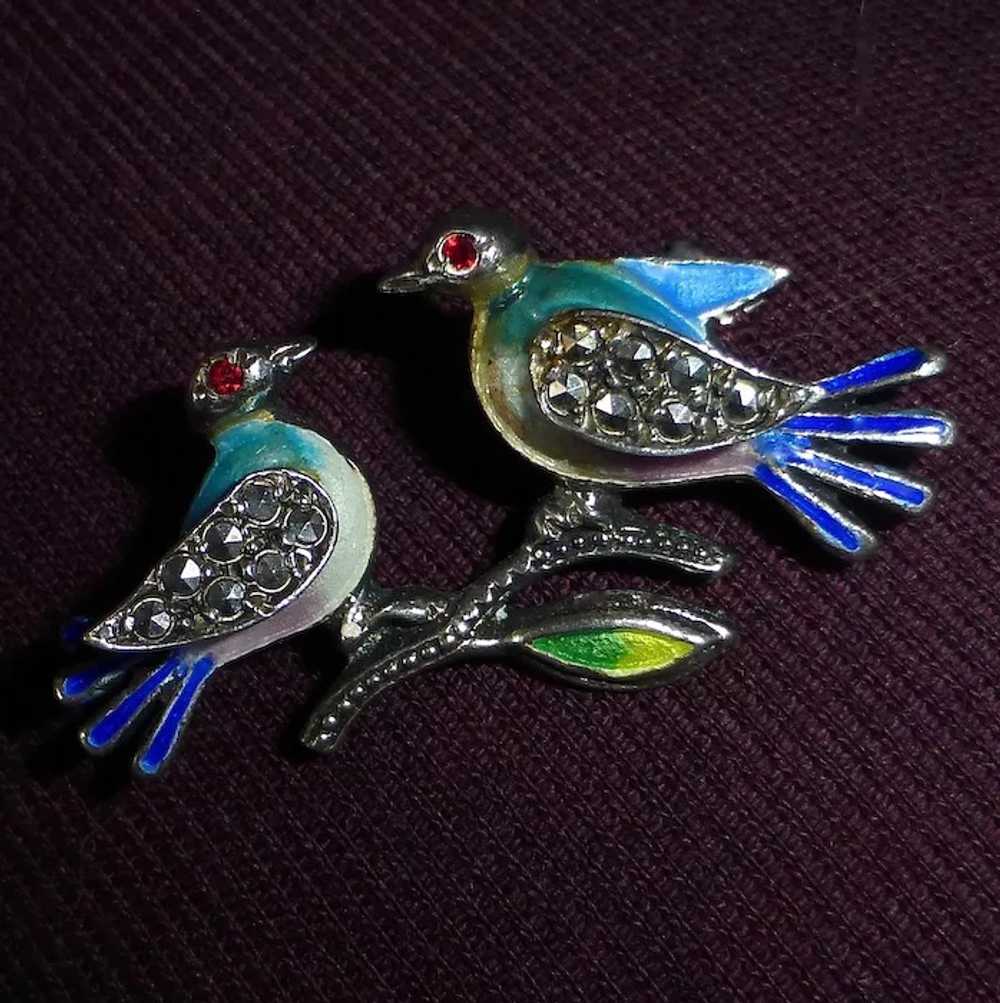 Alice Caviness Enameled Sterling Blue Birds Pin w… - image 5