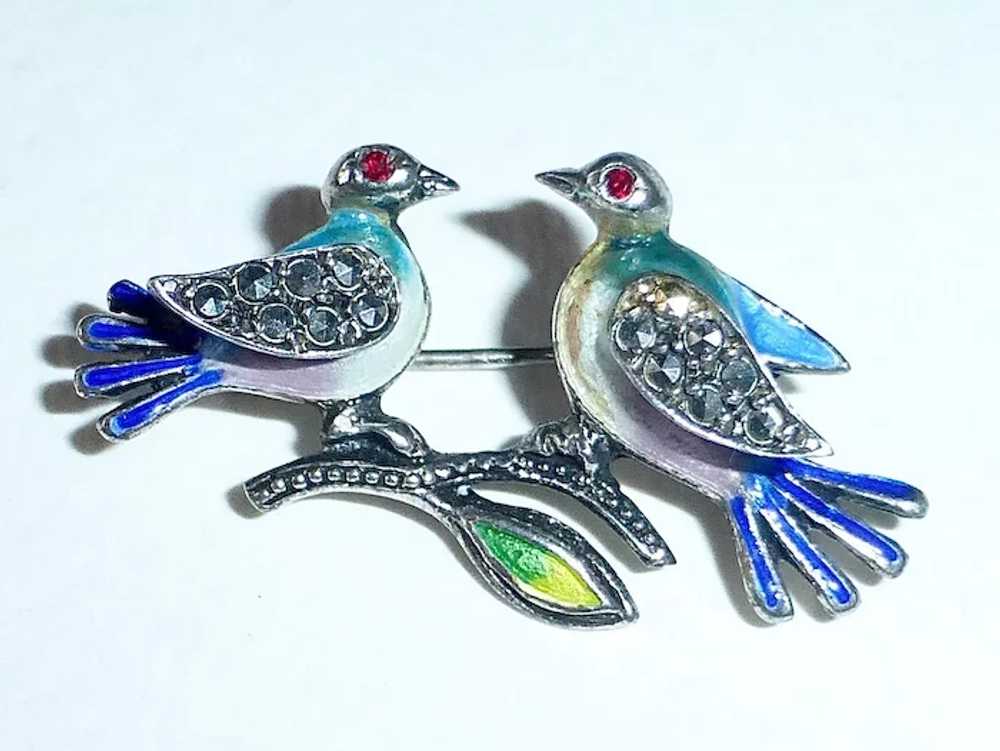 Alice Caviness Enameled Sterling Blue Birds Pin w… - image 8