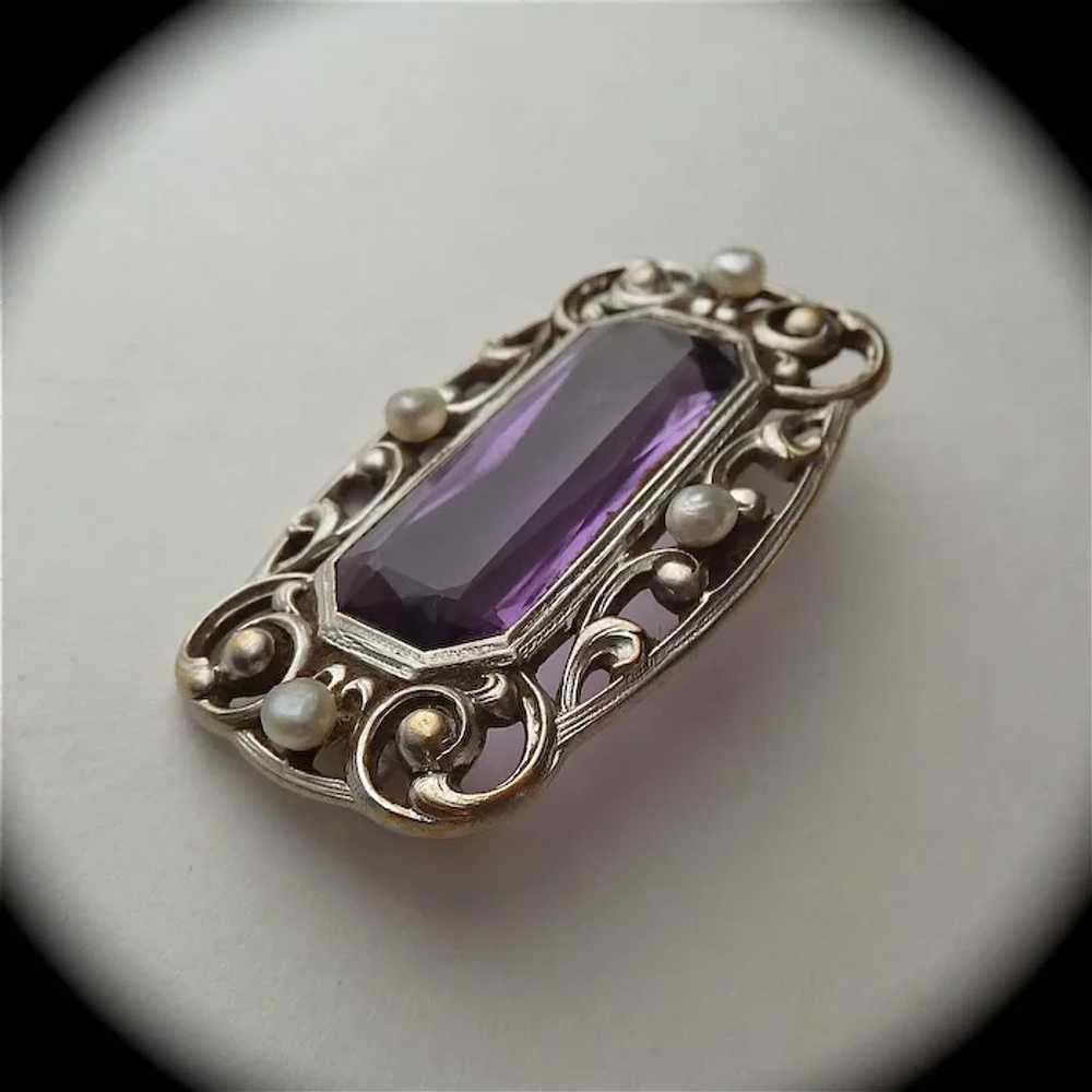 Antique 14k Amethyst & Seed Pearl Pin c1915 - image 4