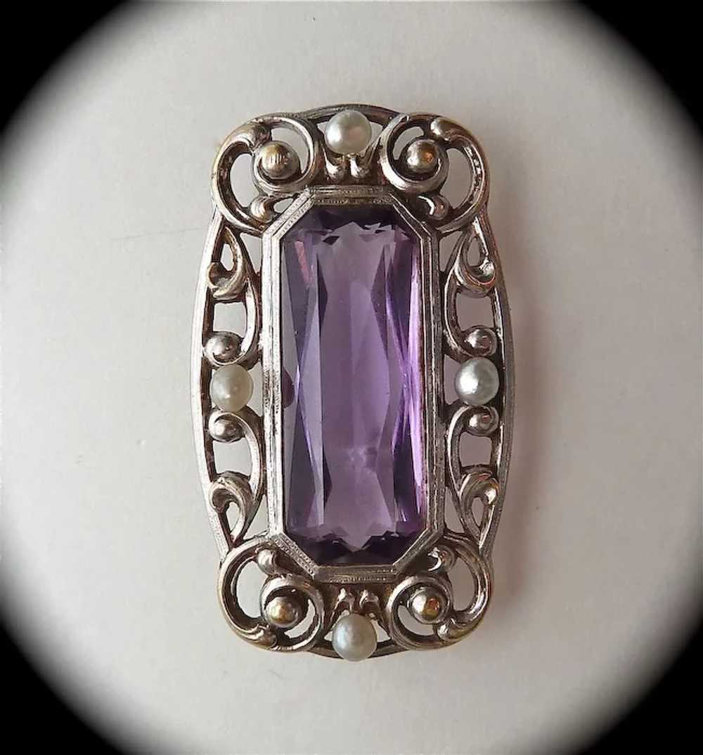 Antique 14k Amethyst & Seed Pearl Pin c1915 - image 5