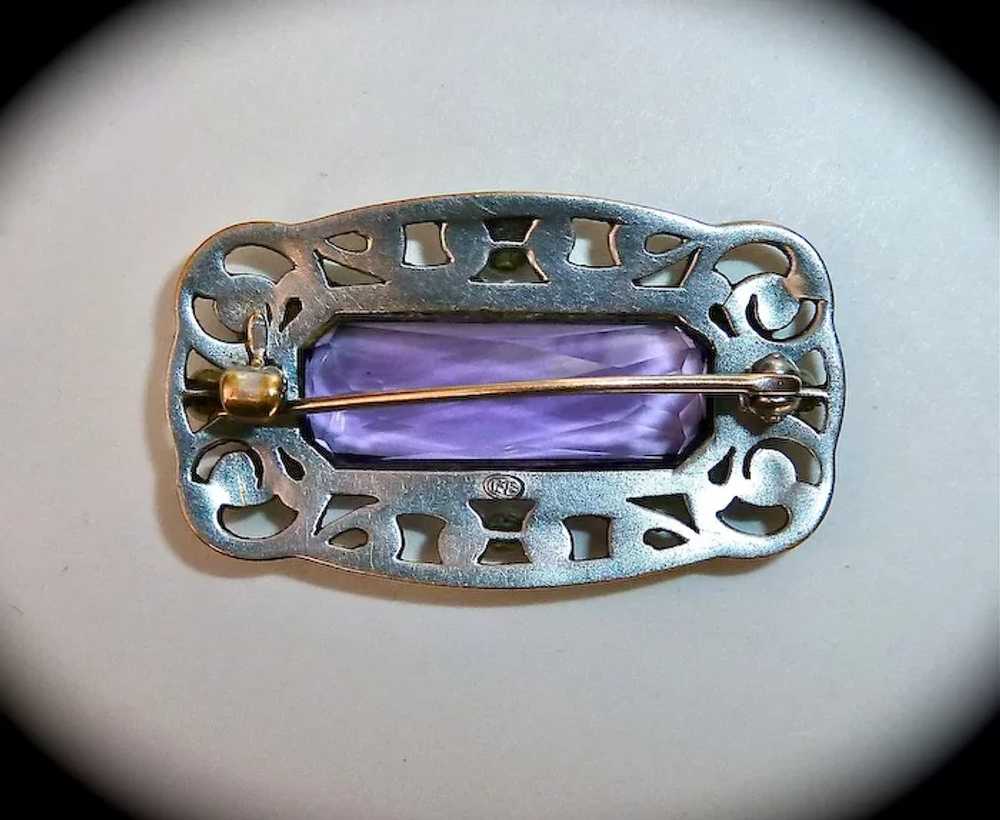 Antique 14k Amethyst & Seed Pearl Pin c1915 - image 6