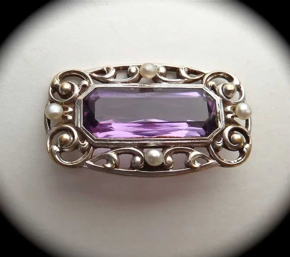 Antique 14k Amethyst & Seed Pearl Pin c1915 - image 8