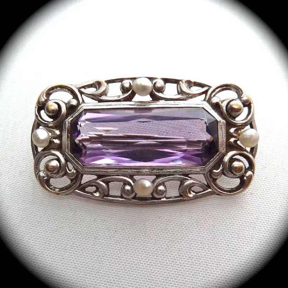 Antique 14k Amethyst & Seed Pearl Pin c1915 - image 9