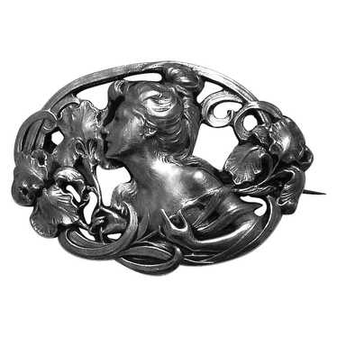 Antique Art Nouveau Gibson Girl Sterling Pin - image 1