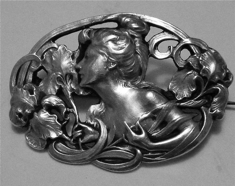 Antique Art Nouveau Gibson Girl Sterling Pin - image 2
