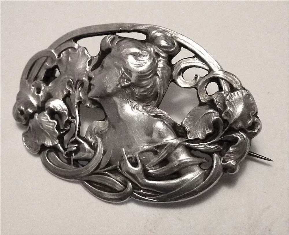 Antique Art Nouveau Gibson Girl Sterling Pin - image 4