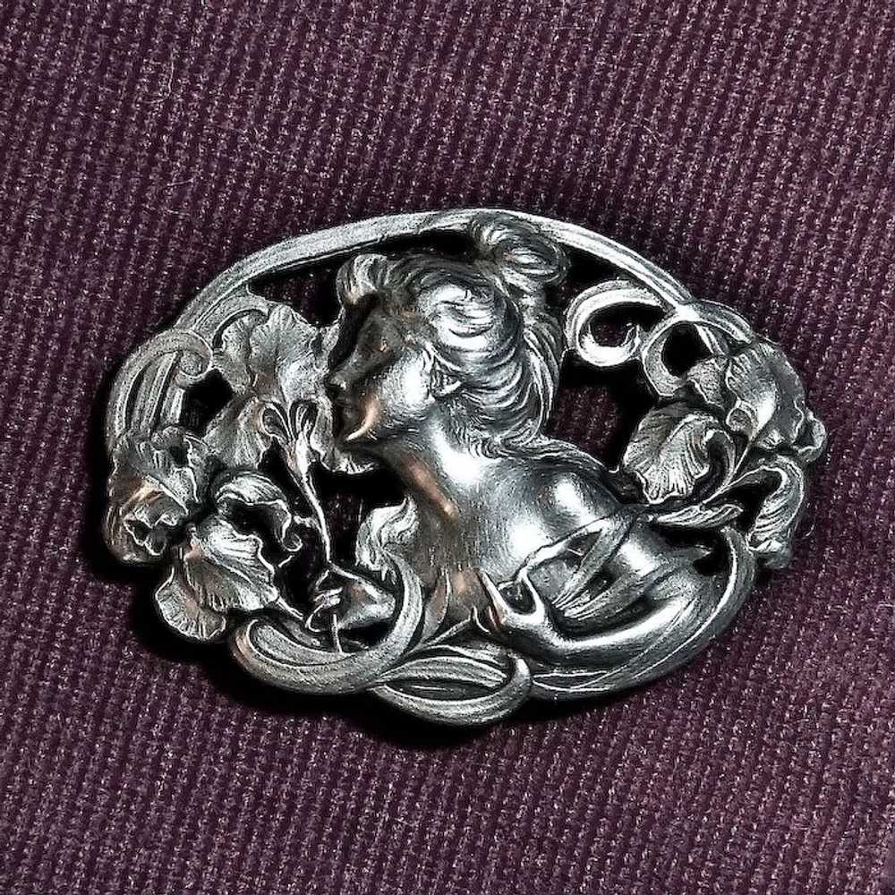 Antique Art Nouveau Gibson Girl Sterling Pin - image 6