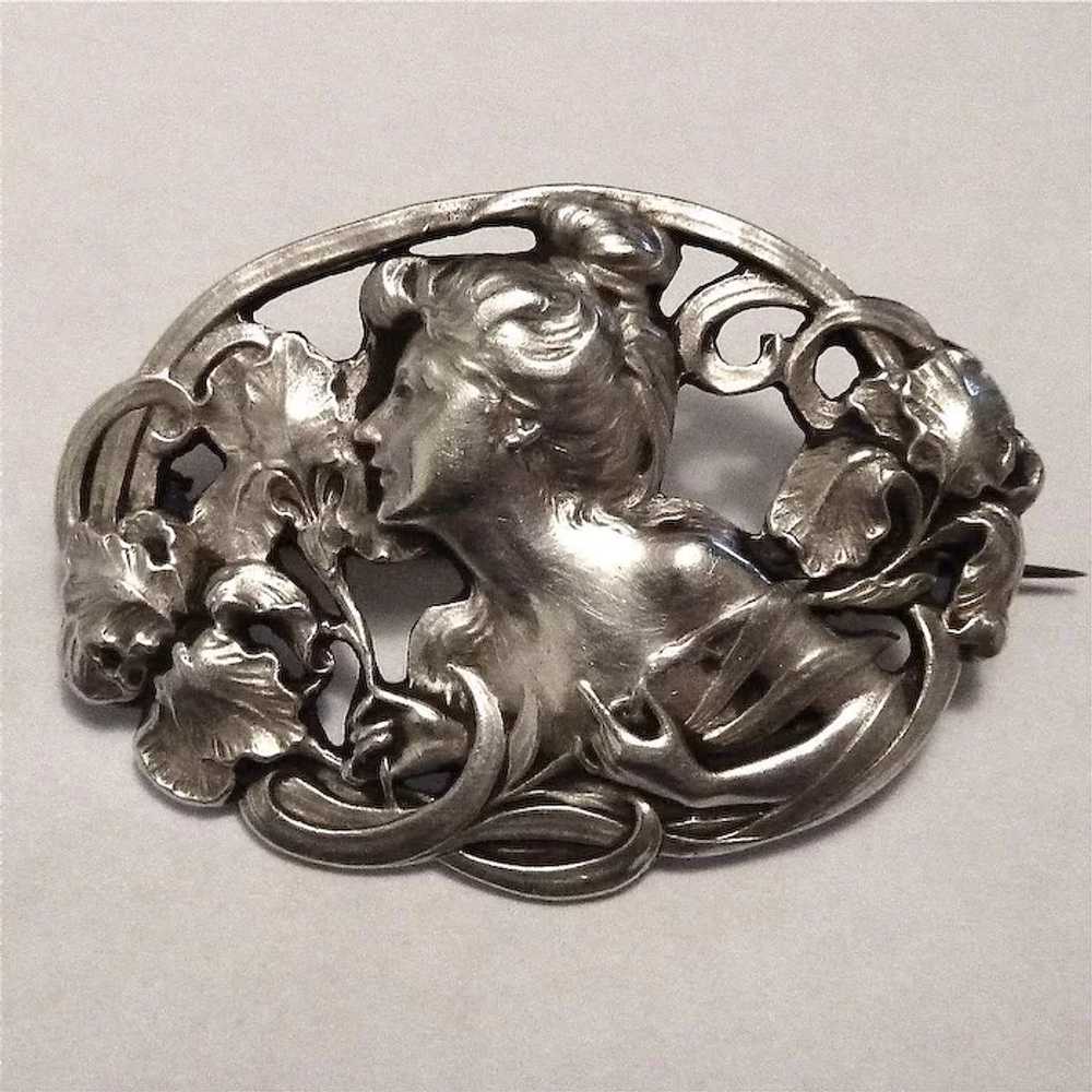Antique Art Nouveau Gibson Girl Sterling Pin - image 8