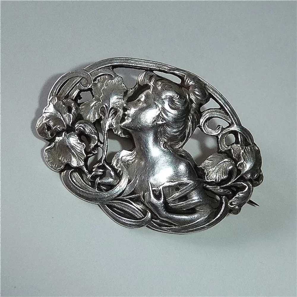 Antique Art Nouveau Gibson Girl Sterling Pin - image 9