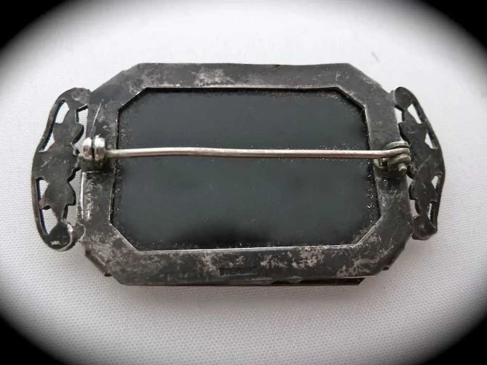Art Deco Sterling Onyx Marcasite Pin - image 6