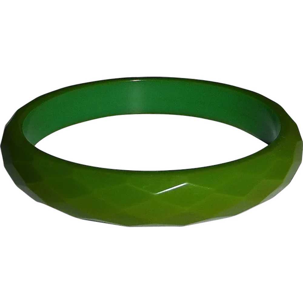 Bakelite Faceted Green Bangle Bracelet - image 1