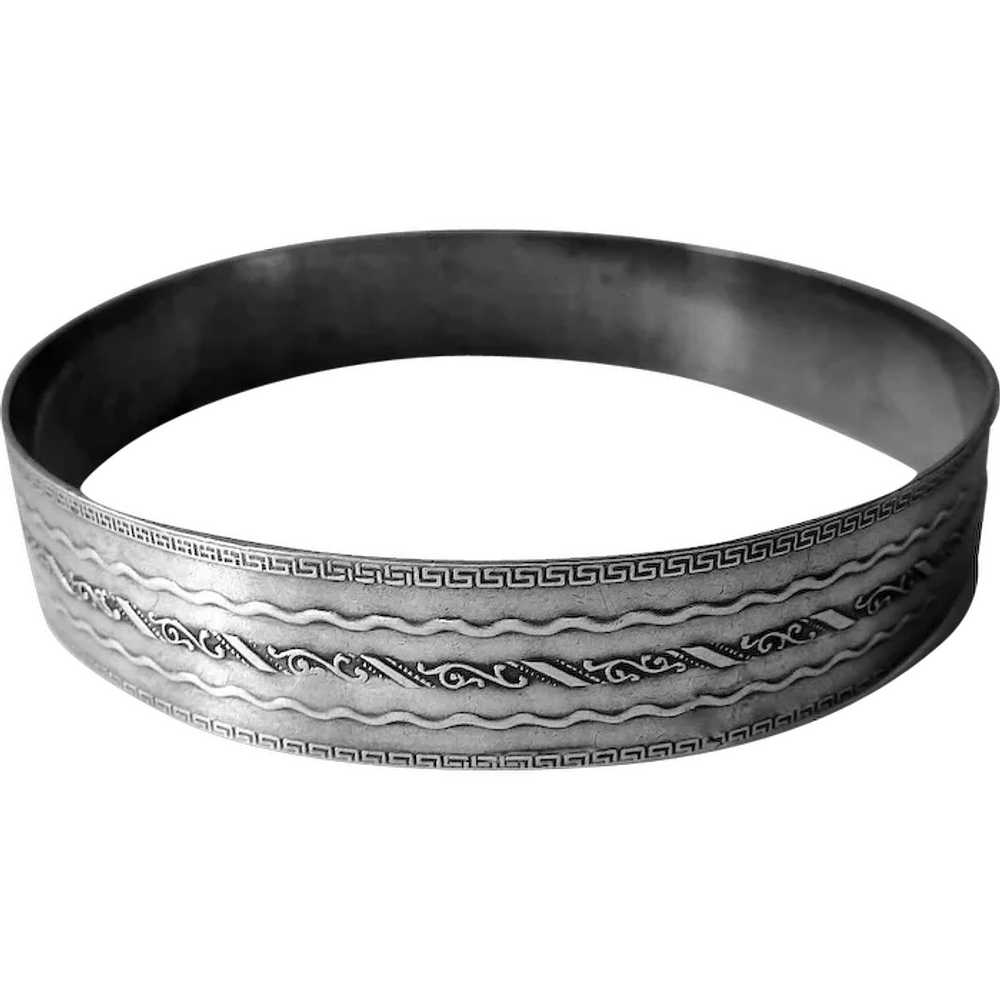 Sterling Silver Wide Embossed Bangle Bracelet - image 1