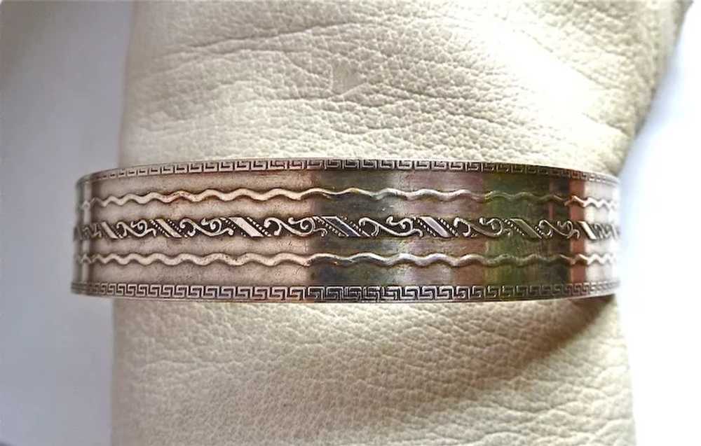 Sterling Silver Wide Embossed Bangle Bracelet - image 2