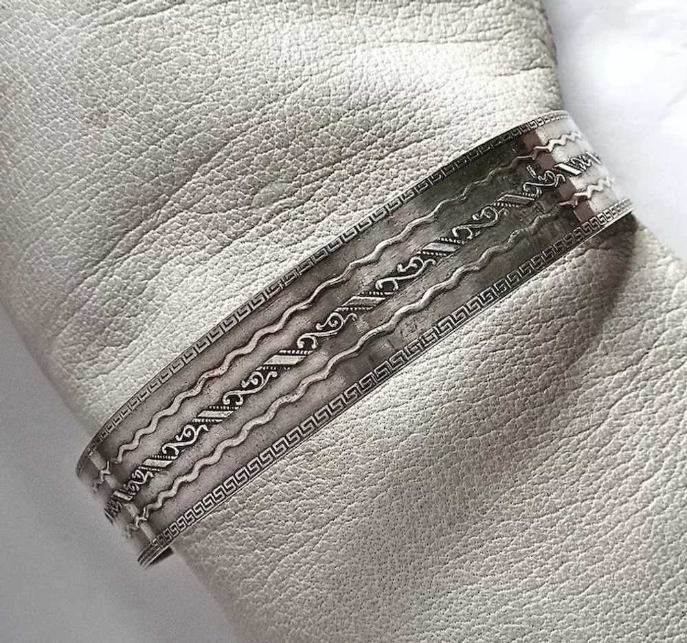 Sterling Silver Wide Embossed Bangle Bracelet - image 4