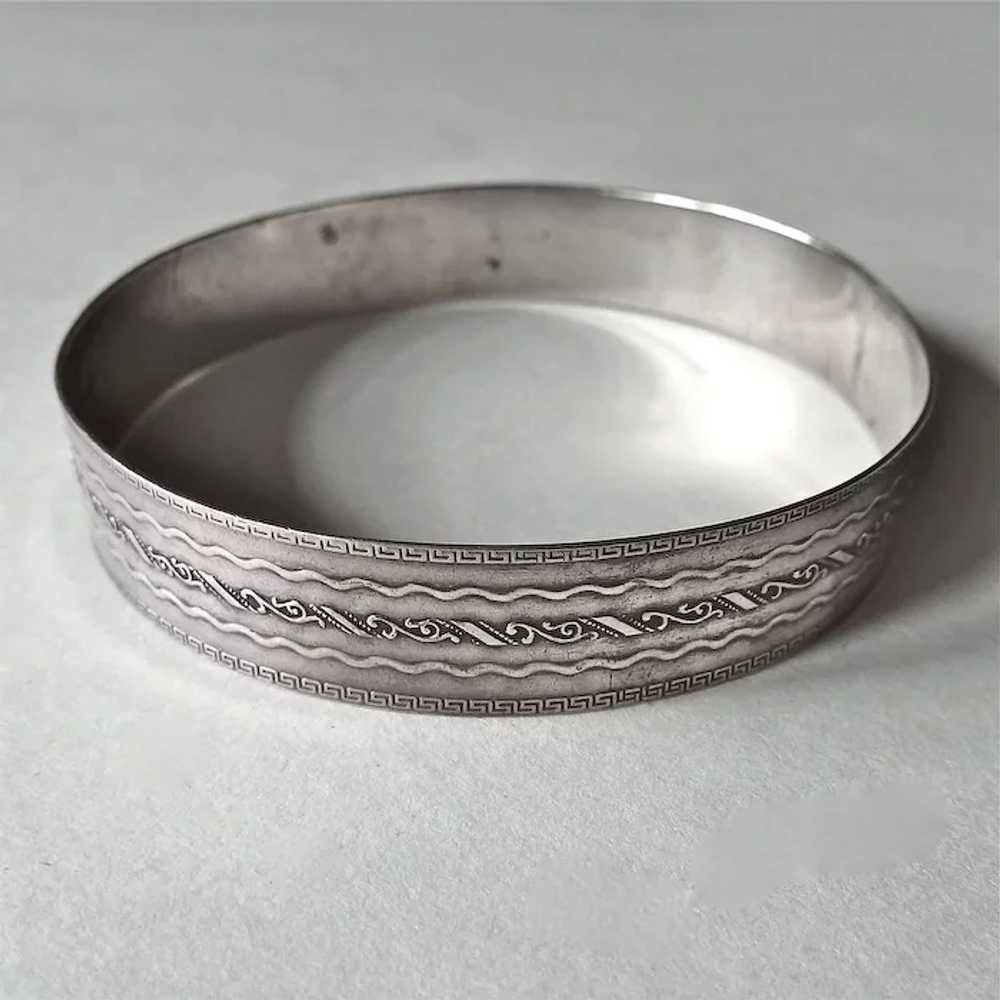 Sterling Silver Wide Embossed Bangle Bracelet - image 7