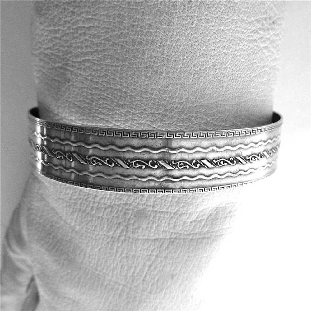 Sterling Silver Wide Embossed Bangle Bracelet - image 8