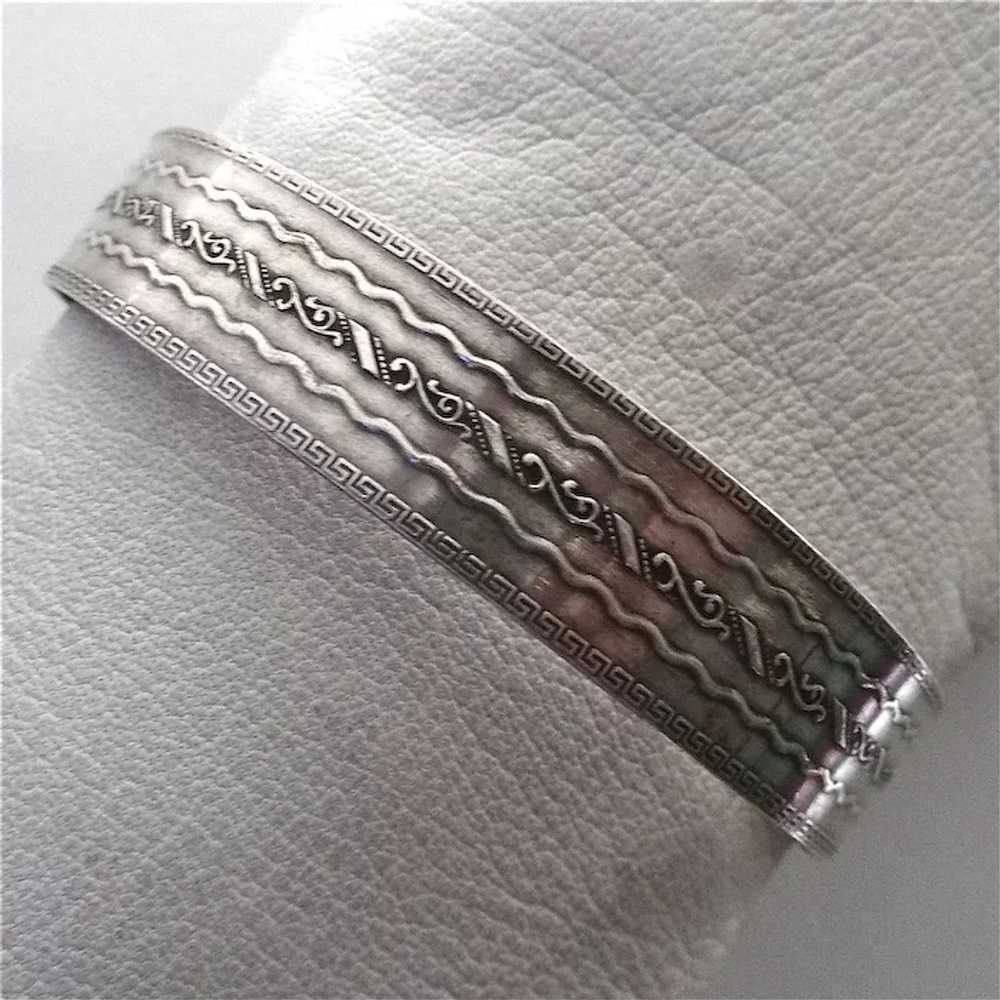 Sterling Silver Wide Embossed Bangle Bracelet - image 9