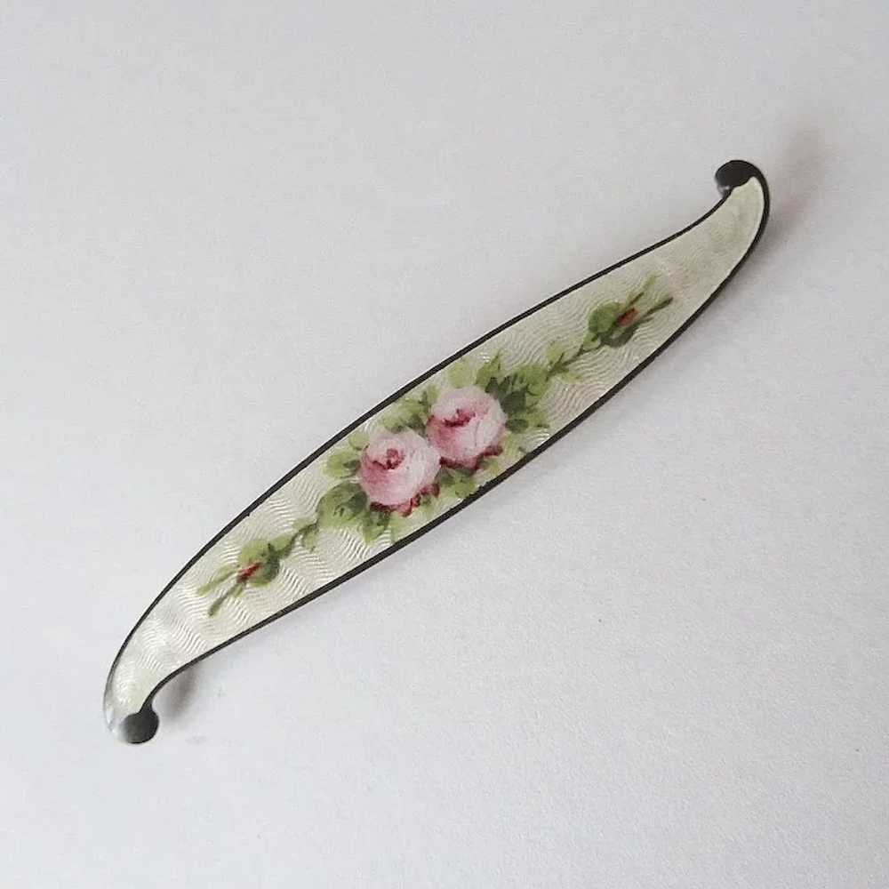 Designer Sterling Guilloche Enamel Bar Pin with R… - image 3