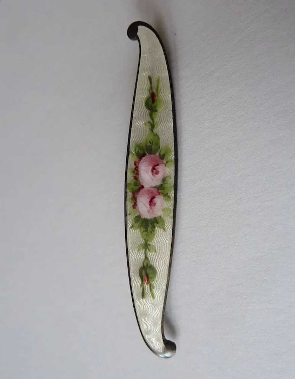 Designer Sterling Guilloche Enamel Bar Pin with R… - image 5