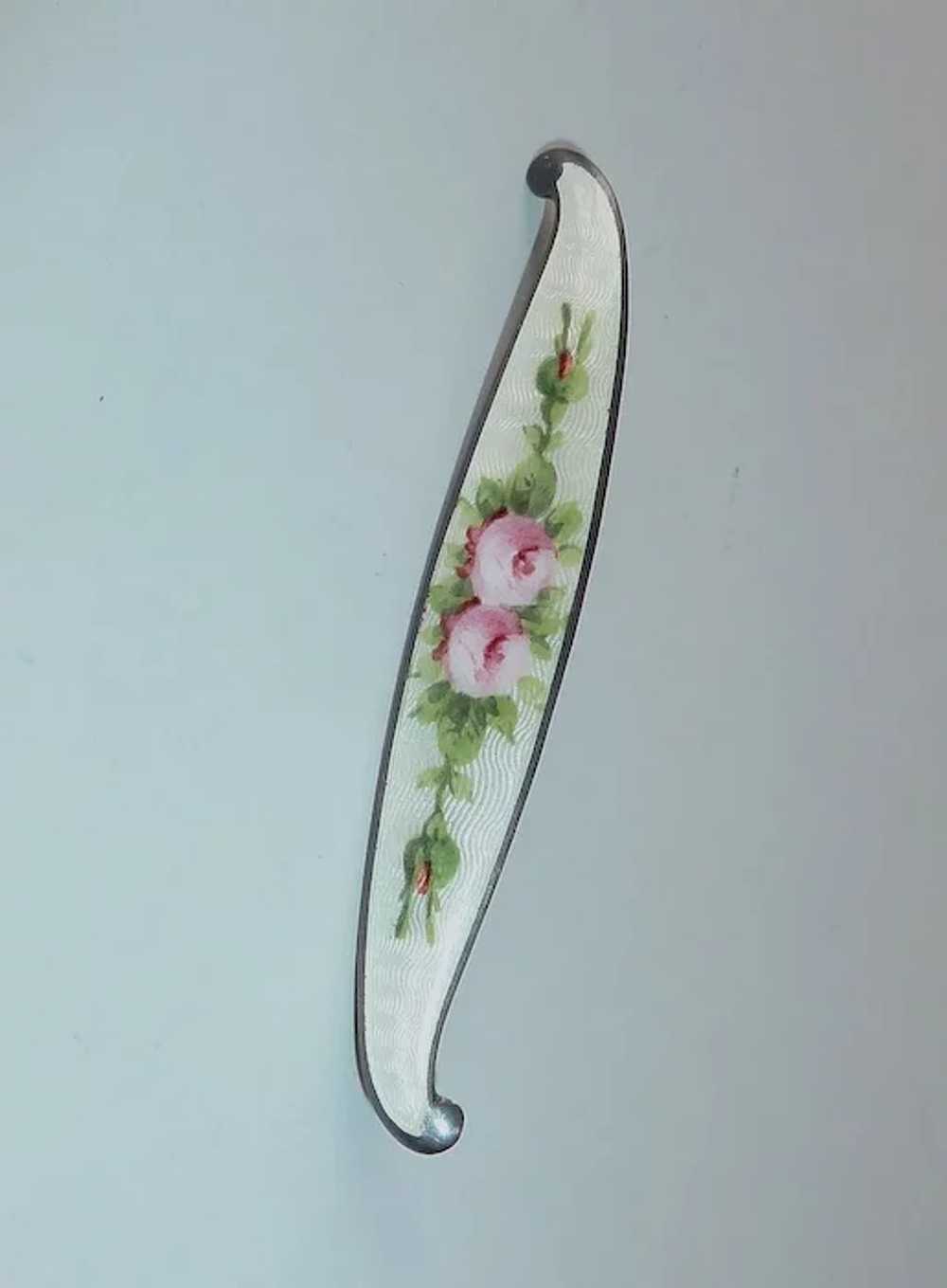 Designer Sterling Guilloche Enamel Bar Pin with R… - image 8