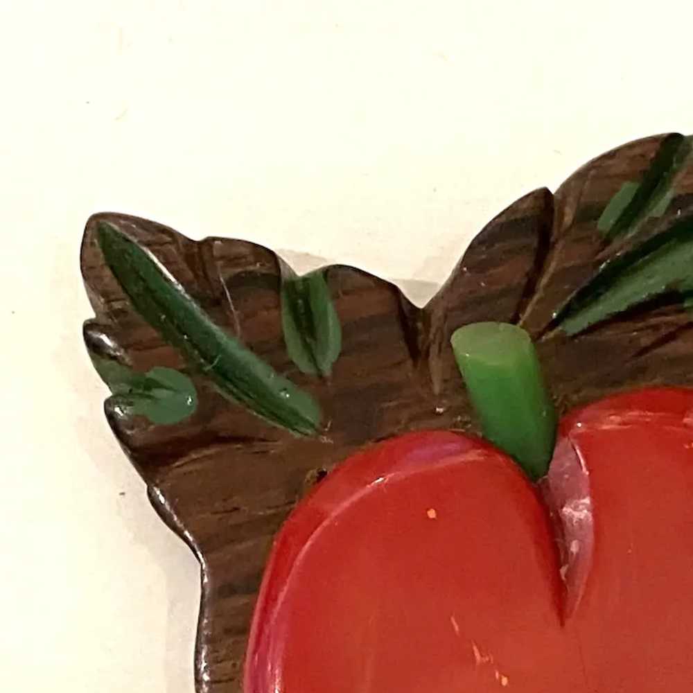 RARE 1930s Wood and RED Bakelite Apple Pin Brooch - image 3