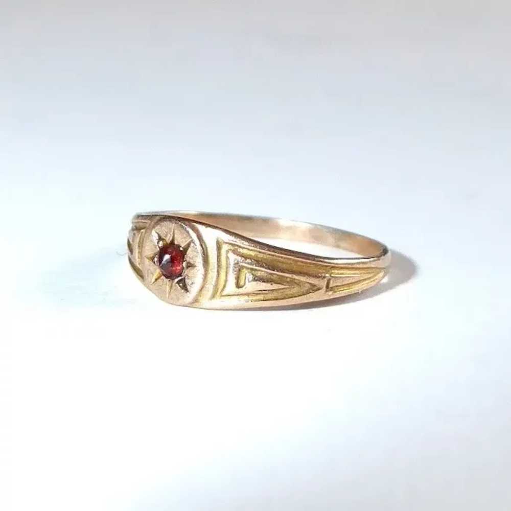 10k Baby Ring w Bohemian Rose Cut Garnet - image 2